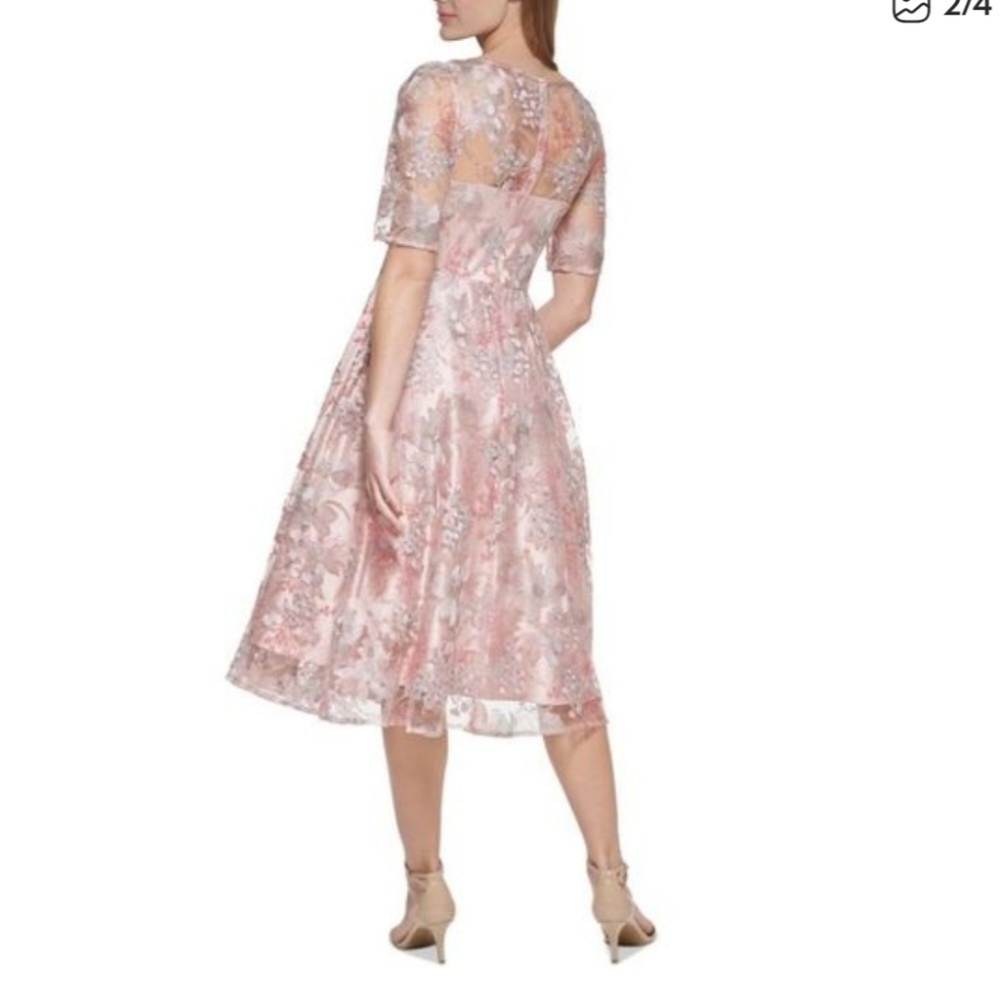 Eliza J Pink Embroidered Lace Overlay Fit & Flare Midi Dress Girly Glinda Spring - Picture 4 of 14